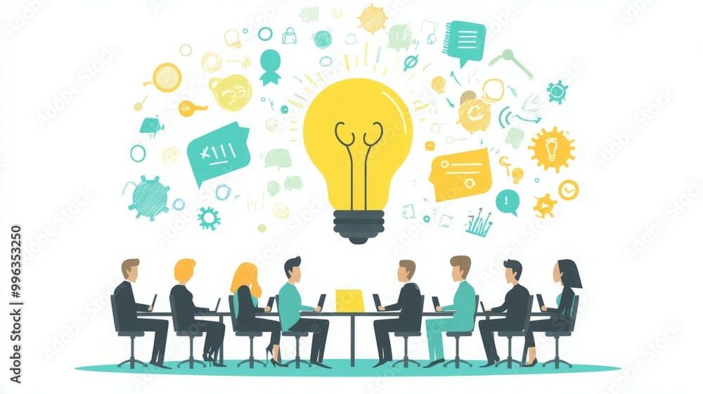 Group of people working together to brainstorm new ideas. Group of people working together to brainstorm new ideas.