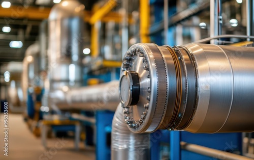 A factory with a large carbon capture system, showing technology to reduce greenhouse gas emissions, carbon capture, clean technology