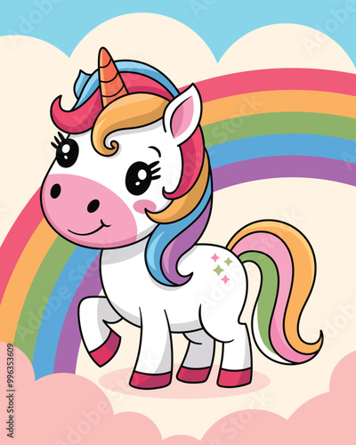 Cute Cartoon Rainbow Unicorn vector illustration photo