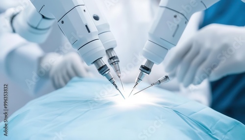 AIdriven robotic arms performing intricate microsurgery with a doctor supervising the process, robotic microsurgery, medical AI