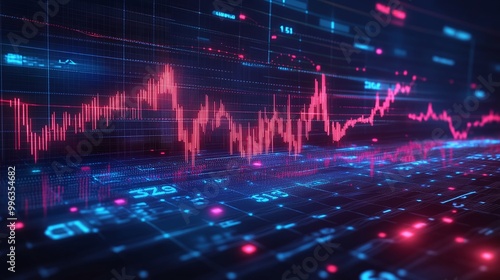 Abstract digital graph with fluctuating lines and data points, illustrating market trends and analytics.