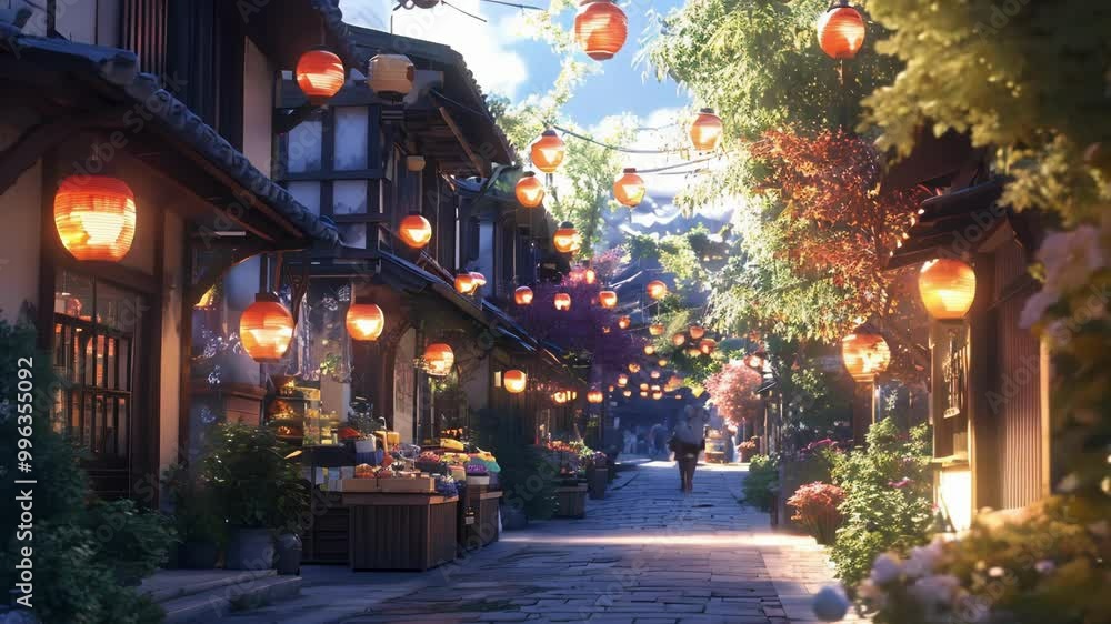 Japanese Street with Red Lanterns Japanese Street with Red Lanterns
