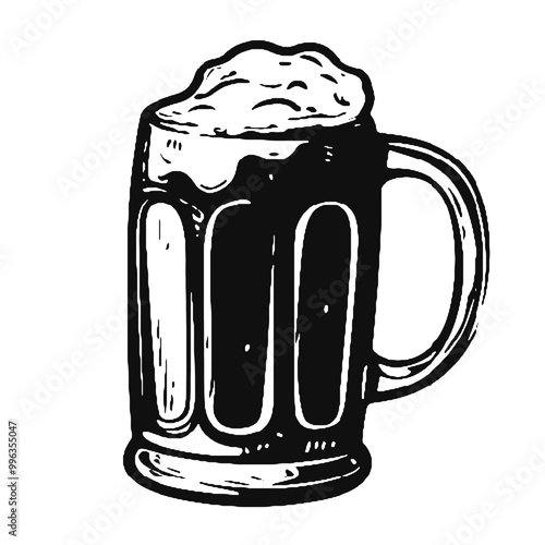 Classic Beer Mug Silhouette with Foam – Transparent Background Logo, Black and White Design