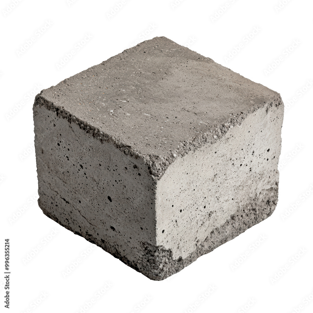 Rough concrete building block shown in close up detail with porous surface texture. Isolated on transparent background, png. Rough concrete building block shown in close up detail with porous surface texture. Isolated on transparent background, png.