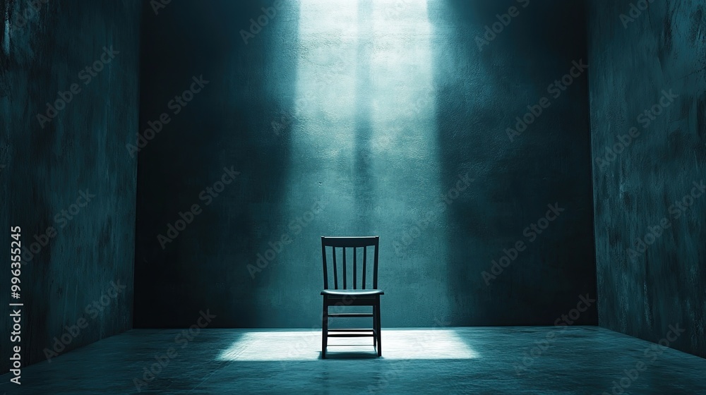 A Single Chair in a Dark Room Illuminated by a Beam of Light A Single Chair in a Dark Room Illuminated by a Beam of Light