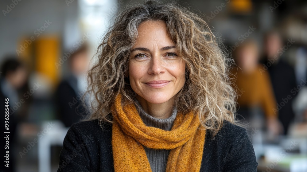 Portrait of a smiling middle-aged woman with curly hair Portrait of a smiling middle-aged woman with curly hair