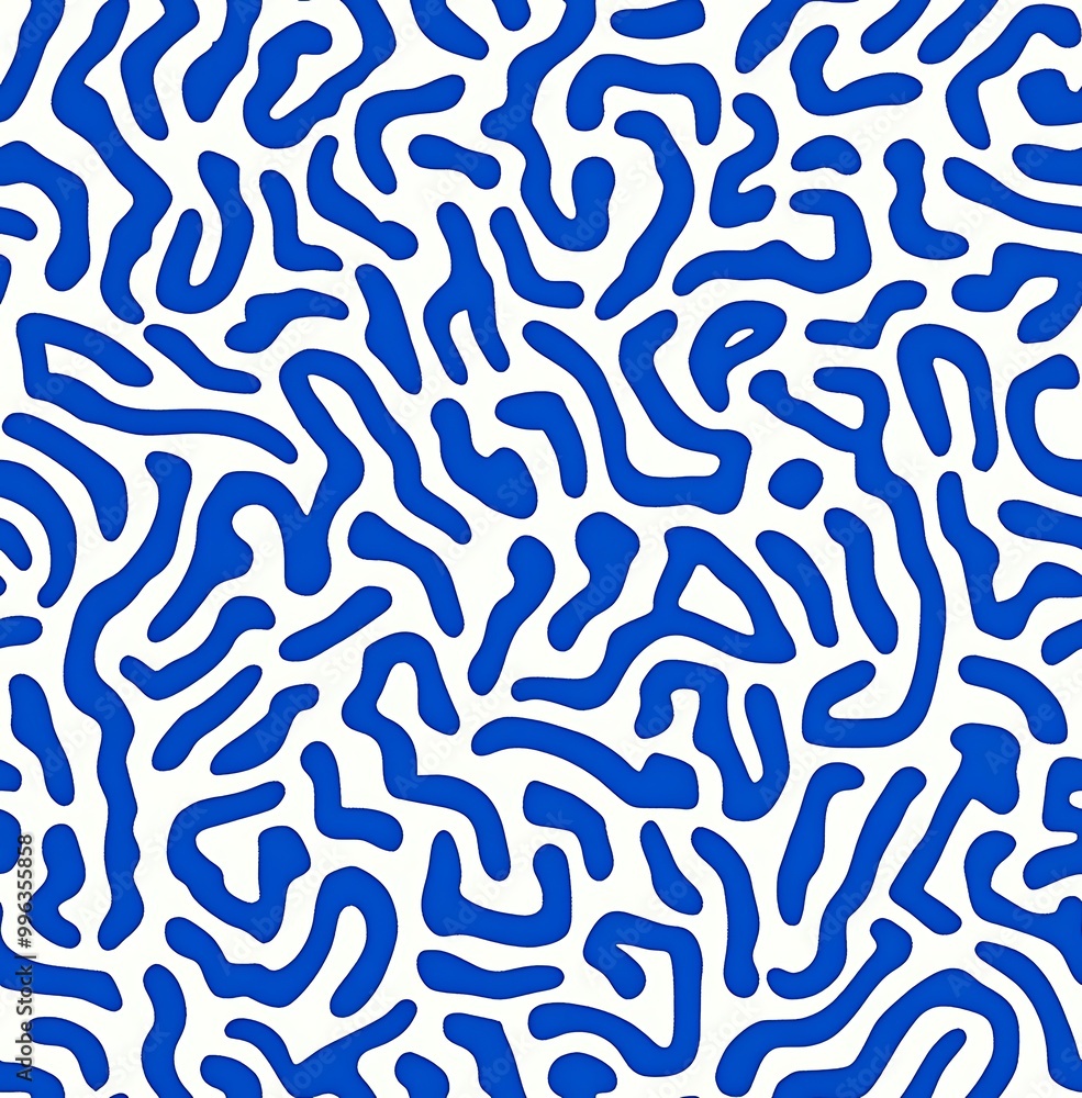 A blue and white seamless pattern of small simple squiggles A blue and white seamless pattern of small simple squiggles