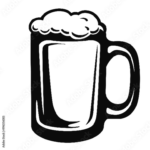 Beer Mug with Foam Silhouette – Vector Illustration on Transparent Background, Black and White Logo photo