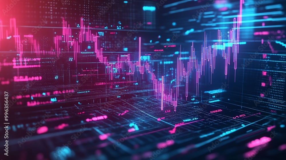 Abstract digital graph with vibrant colors representing data analysis and financial trends on a futuristic background. Abstract digital graph with vibrant colors representing data analysis and financial trends on a futuristic background.