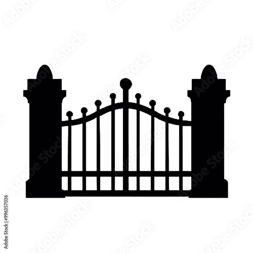 Traditional Gate Silhouette – Black and White Logo on Transparent Background