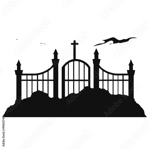 Decorative Gate Silhouette – Black and White Vector with Transparent Background