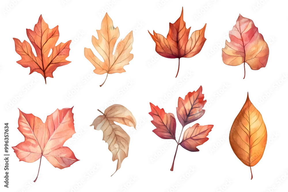 Fototapeta premium Autumn yellow leaves watercolor collection isolated on transparent background