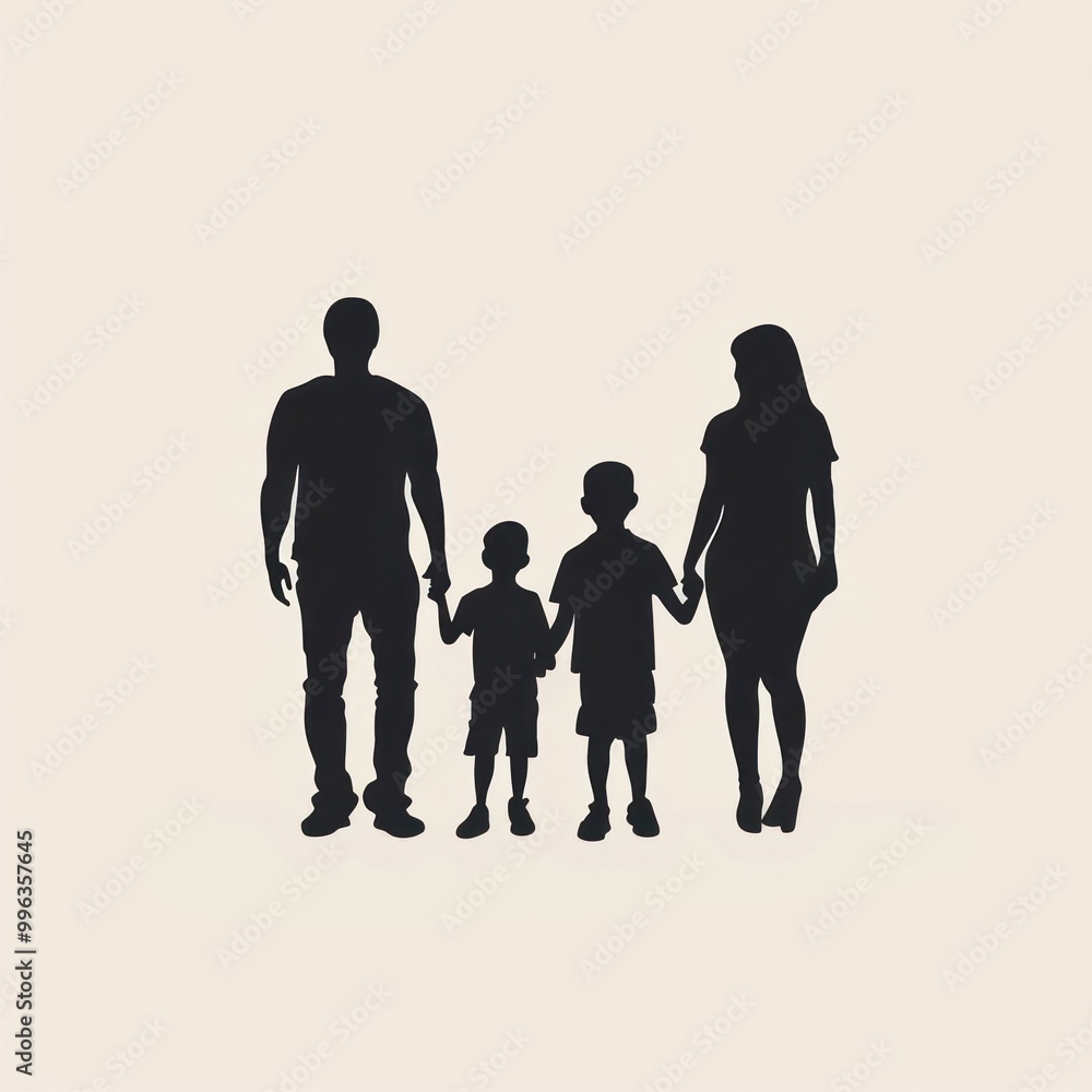 Silhouette family holding hands illustration Silhouette family holding hands illustration