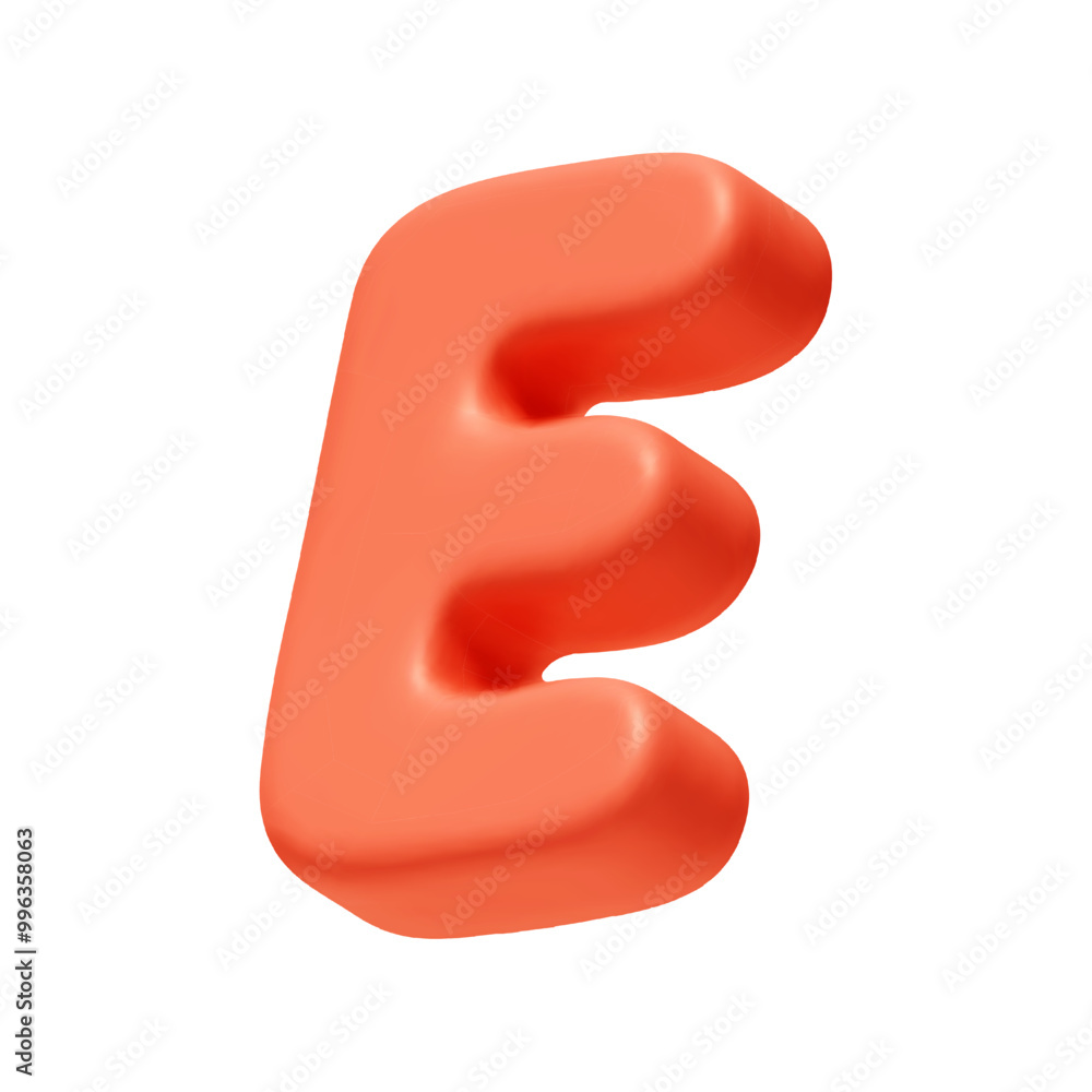 Voluminous letter E. letter sign red soft color. Realistic 3d design in cartoon style. Isolated on white background. vector illustration Voluminous letter E. letter sign red soft color. Realistic 3d design in cartoon style. Isolated on white background. vector illustration