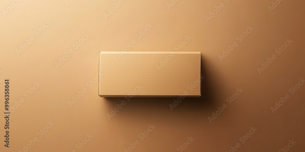 A high-angle shot of a rectangular cardboard package laying flat, with clean lines and minimal detailing A high-angle shot of a rectangular cardboard package laying flat, with clean lines and minimal detailing