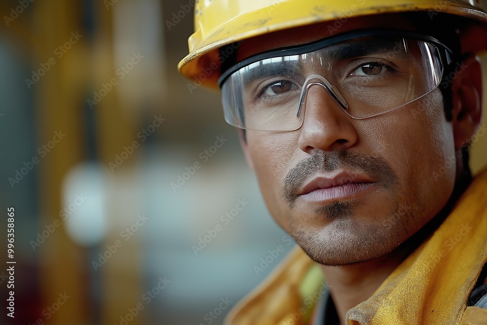 Confident hispanic construction worker in safety gear at job site Confident hispanic construction worker in safety gear at job site