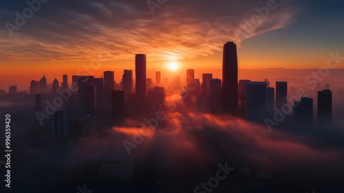 City Skyline Sunset Fog Cloudscape