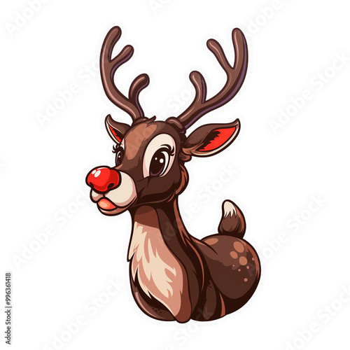 Charming reindeer with a red nose, playful and cute, perfect for holiday decorations