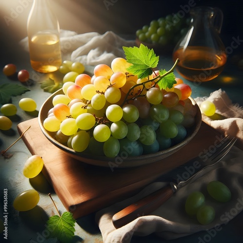 Grapes in a basket on a table HD