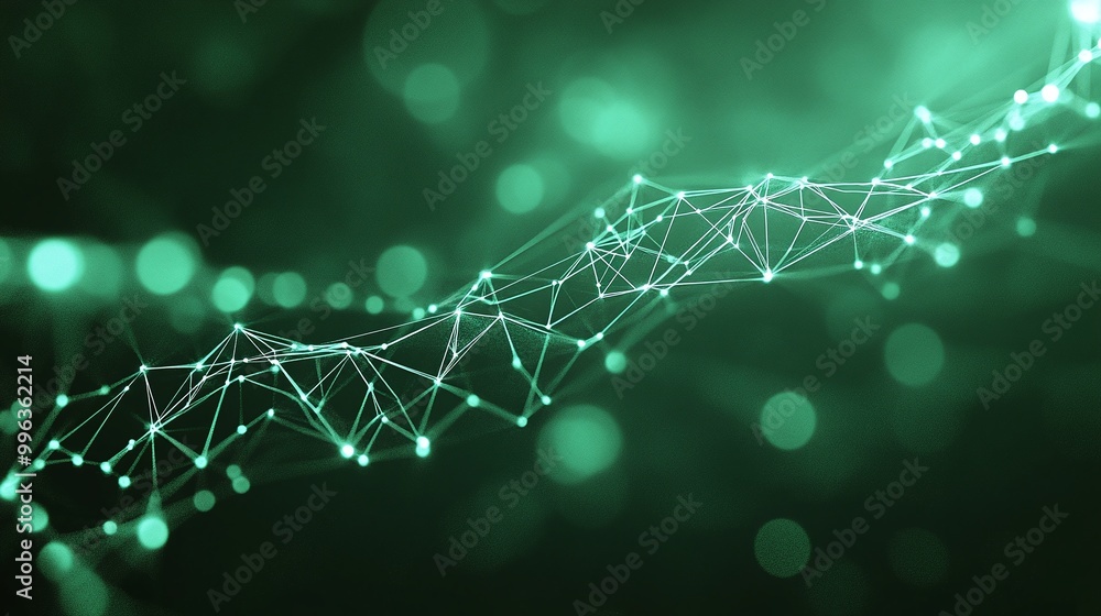 Abstract digital network background with glowing nodes and connecting lines in green shades. Abstract digital network background with glowing nodes and connecting lines in green shades.