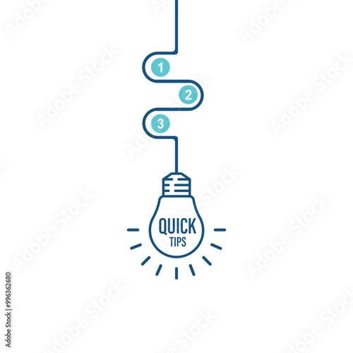 quick tips with bulb and list of facts. linear modern logotype element graphic simple banner design isolated on white background. concept of