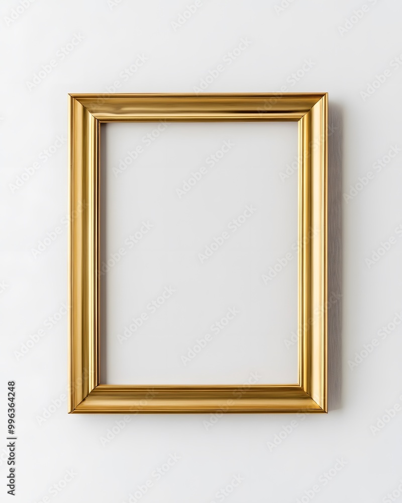 A simple gold picture frame isolated against a white background. A simple gold picture frame isolated against a white background.