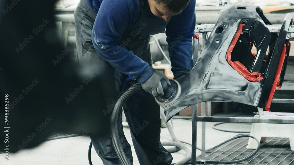 Skilled worker shaping automotive parts in a workshop focusing on precision and craftsmanship Skilled worker shaping automotive parts in a workshop focusing on precision and craftsmanship