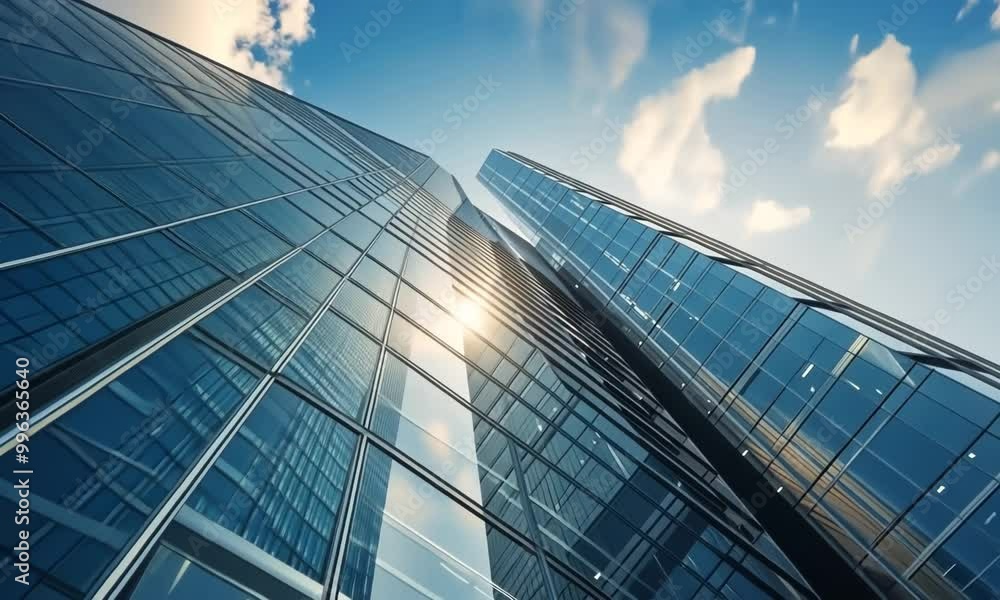 A tall building with a lot of windows and a cloudy sky in the background Video A tall building with a lot of windows and a cloudy sky in the background Video