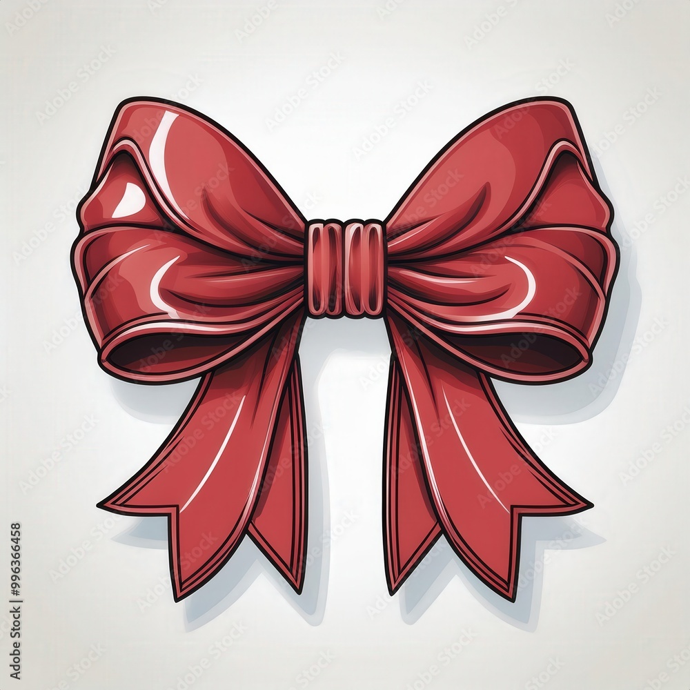Illustration of a Glossy Red Ribbon Bow with Smooth Shadows and Highlights on a White Background, Perfect for Christmas Decorative and Festive Designs. Vector Icon Logo Illustration of a Glossy Red Ribbon Bow with Smooth Shadows and Highlights on a White Background, Perfect for Christmas Decorative and Festive Designs. Vector Icon Logo