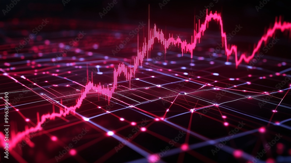 Abstract digital stock market graph with pink line, representing financial trends and data analysis. Abstract digital stock market graph with pink line, representing financial trends and data analysis.
