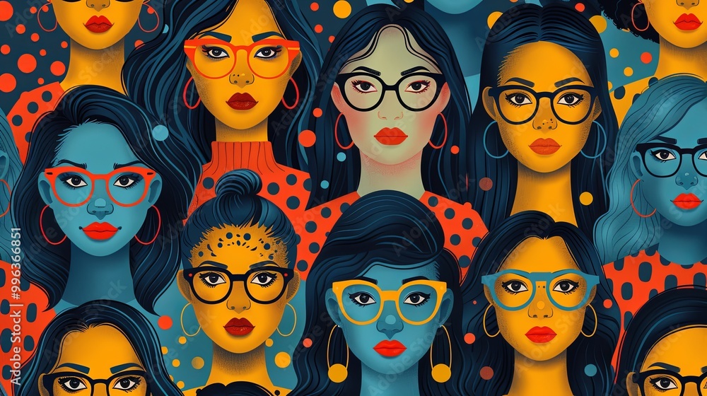 Obraz premium Quirky people portraits seamless pattern. Minimal, abstract contemporary style faces, funny comic characters. Decor textile, wrapping paper, wallpaper design. Tidy vector background
