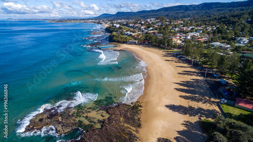 Aerial view of Austinmer Beach and Illawarra coast.