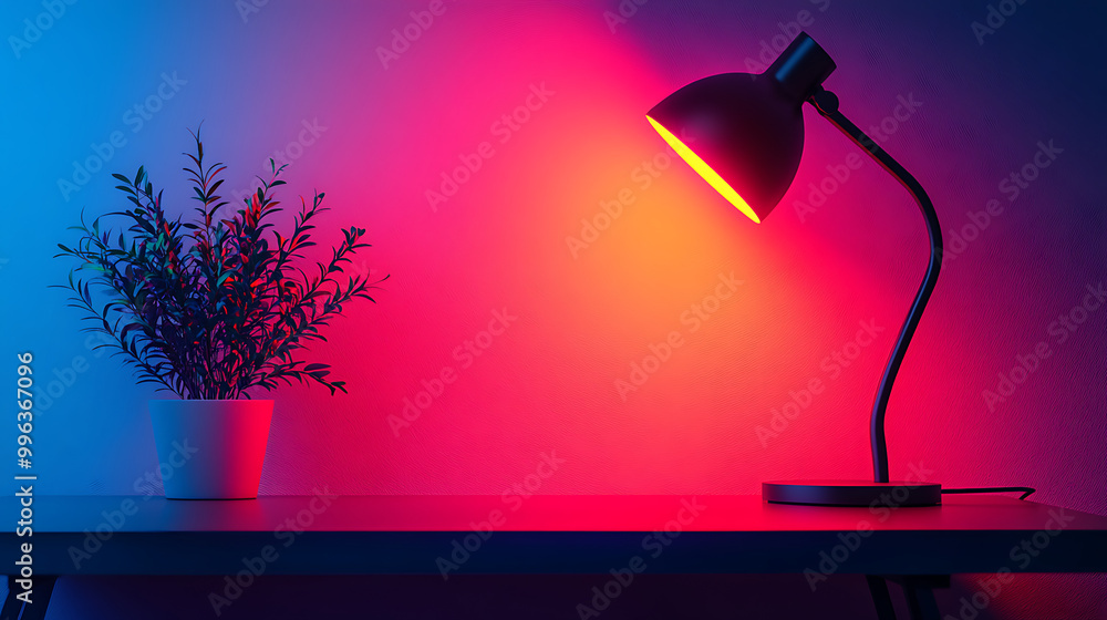 Simple desk lamp complemented by a fresh green plant setup picture Simple desk lamp complemented by a fresh green plant setup picture