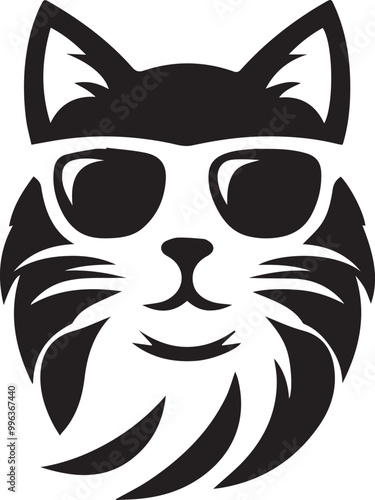 Cat with sunglasses , black color silhouette