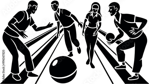 Bowling people silhouettes on a white background
