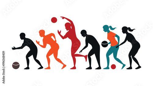 Bowling people silhouettes on a white background
