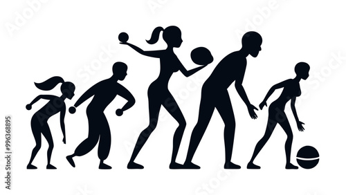 Bowling people silhouettes on a white background
