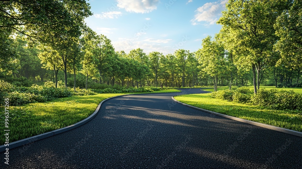 Dynamic 3D Rendering of Seamless Asphalt Road Surrounded by Lush Greenery with Ultra-Realistic Detail. Dynamic 3D Rendering of Seamless Asphalt Road Surrounded by Lush Greenery with Ultra-Realistic Detail.