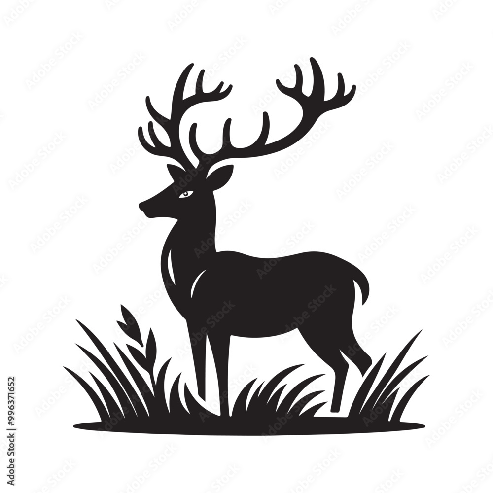 Obraz premium Deer black flat icon logo icon symble silhouette vector with isolated on white background