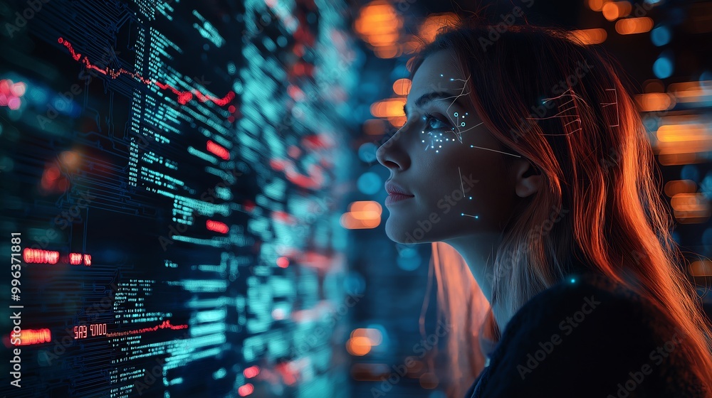 Businesswoman Using AI for Market Predictions Businesswoman Using AI for Market Predictions