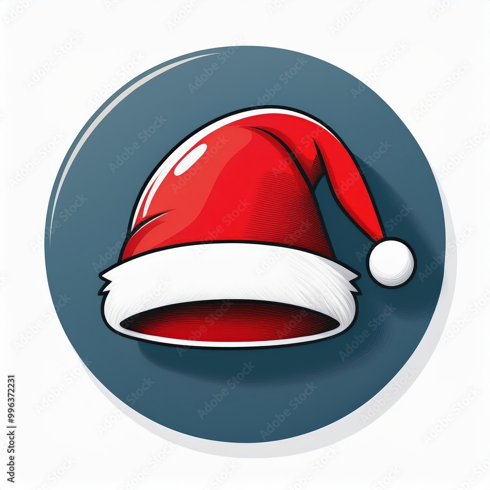 Classic Red Santa Hat with White Fluffy Trim and Pom-Pom, Hand Drawn Illustration with Bold Shading on a Minimalist White Background. Festive Christmas Designs and Holiday Season Themes Vector Icon Classic Red Santa Hat with White Fluffy Trim and Pom-Pom, Hand Drawn Illustration with Bold Shading on a Minimalist White Background. Festive Christmas Designs and Holiday Season Themes Vector Icon