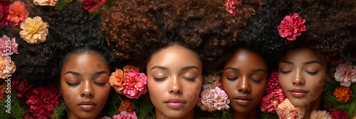 Wallpaper Mural Four women with dark curly hair lay among pink and red flowers. Torontodigital.ca