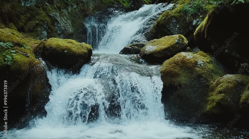 Fototapeta premium Cascading Water in a Lush Forest