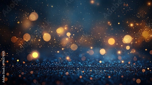 Elegant Navy Blue Background with Soft Golden Glittering Bokeh for Premium Product Display or