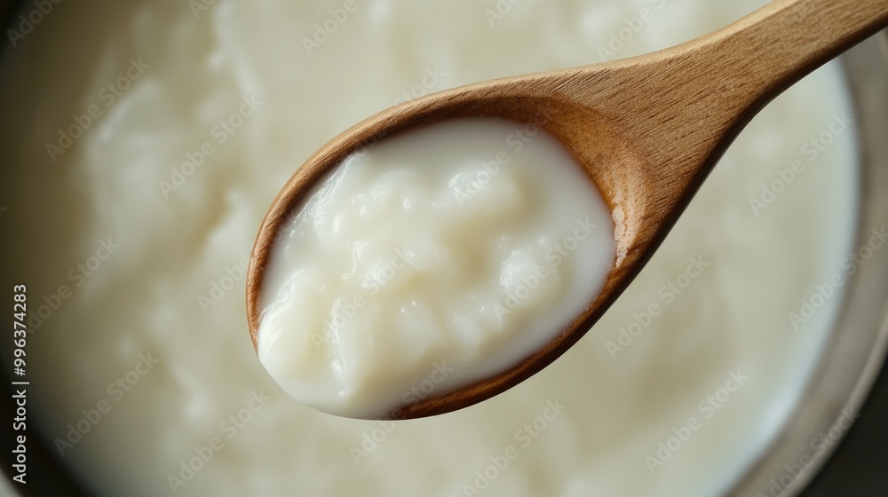 Close up of white soy wax with a wooden spoon for candle making against a gray backdrop Close up of white soy wax with a wooden spoon for candle making against a gray backdrop