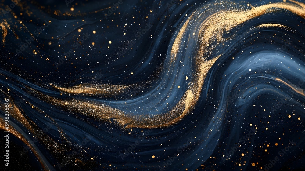 Elegant Gold and Navy Blue Abstract Swirl with Subtle Glitter Highlights for Luxury Websites and Elegant Gold and Navy Blue Abstract Swirl with Subtle Glitter Highlights for Luxury Websites and