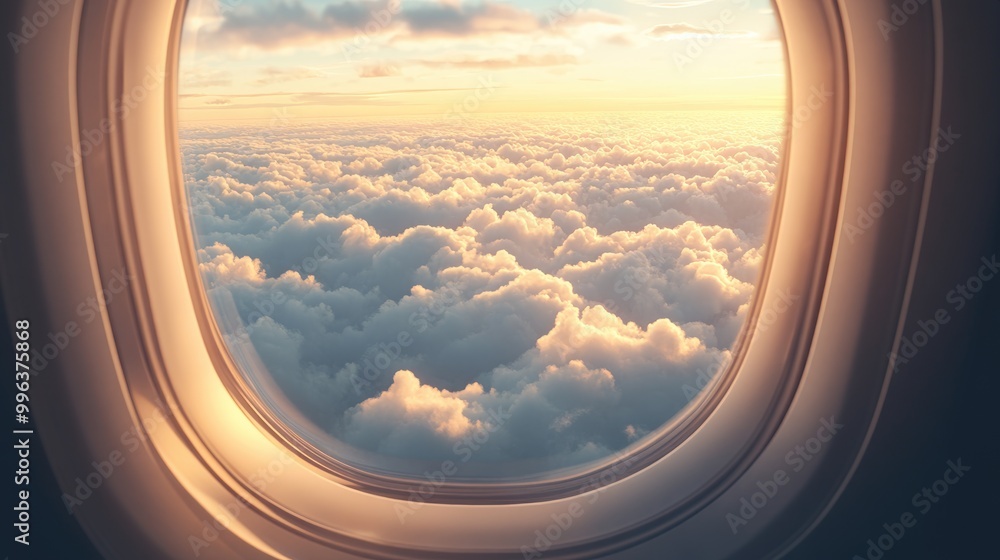 Aerial perspective of a cloudy sky seen through an airplane window Aerial perspective of a cloudy sky seen through an airplane window