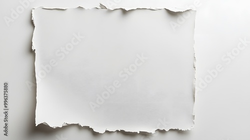 A piece of white paper with a ripped edge, isolated on a white background.