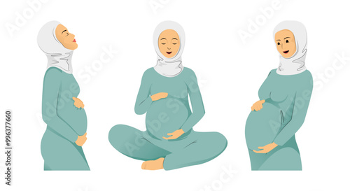 Arabic pregnant woman in different poses