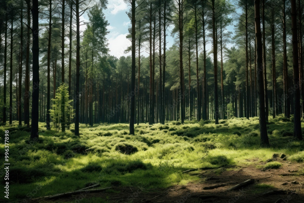 Naklejka premium Forest wilderness landscape sunlight.